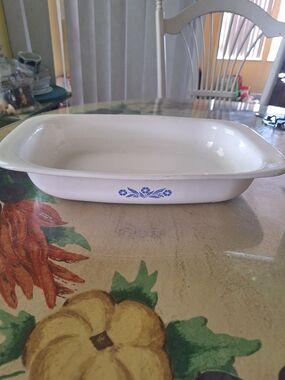 Corningware White Baking Dish with Blue Floral Motif